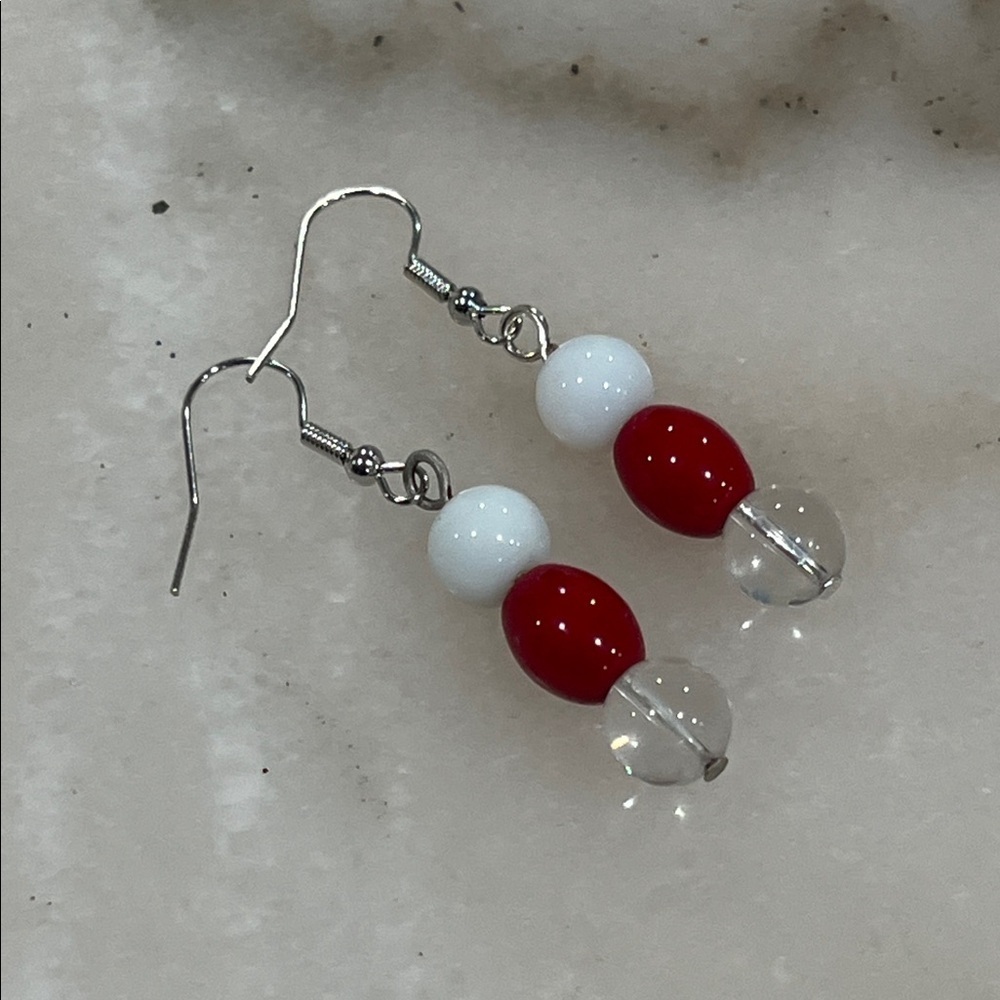 Elegant Artisan Red and White Beaded Earrings